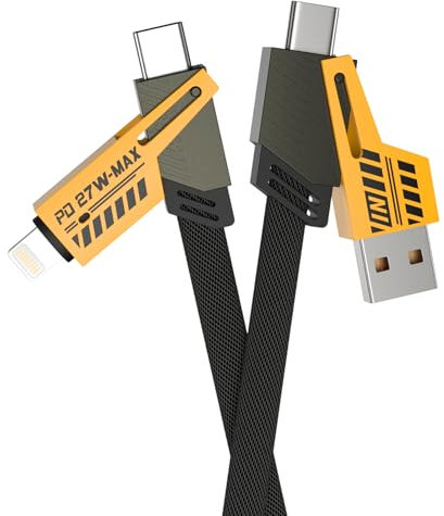Mugust Cable para 4 EN 1 Multi Cable de Carga Rapida,Universal Cable Cargador Multiple USB Carga 1M Nylon con USB A/USB C a Tipo C 65W/PD 27W para iPhone Samsung Huawei Xiaomi Redmi Macbook iPad