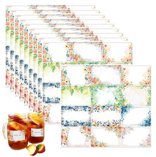 240PCS Self Adhesive Jar Labels - Flower Label Stickers, Writable, Sticky, Easy Peel for Kitchen, Freezer, Food Bottles, Jams, Containers, Crafts, Gift Tags