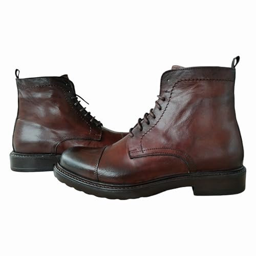 Exton Scarpa uomo lavorata a mano stivaletto in pelle vitello Toscano con cerniera colore legno numero 44