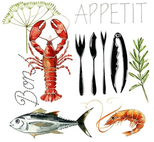 20 Servietten Essen Fisch vom Meer essen als Tischdeko. Papierservietten mit Motiv. Auch für Decoupage und Serviettentechnik 33x33cm