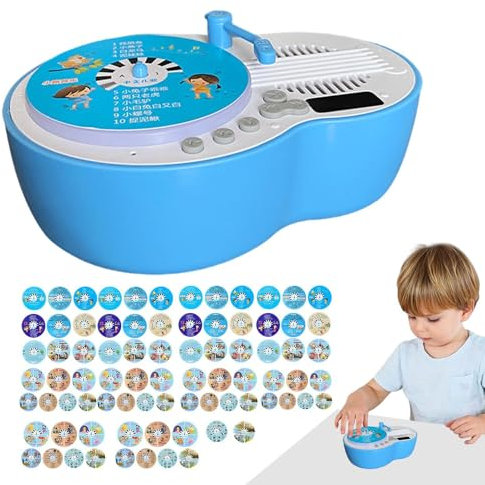 Frfik Juguete Tocadiscos Rockin,Juguete Tocadiscos, Reproductor de audiolibros Musicales para niños Que aprenden, Juguete sensorial con 84 Tarjetas para educación Infantil temprana.