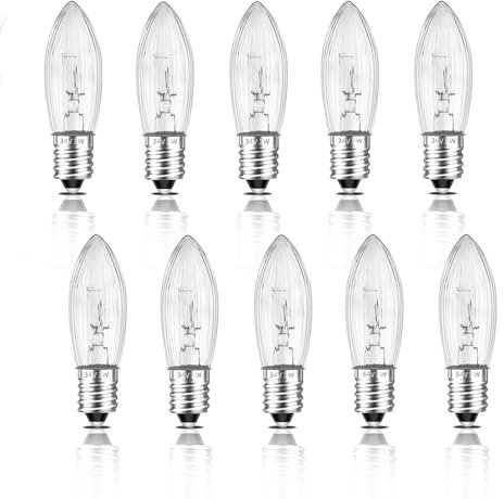 Liuyife 10 Stück 34V 3W Ersatzbirnen Für Weihnachtsschwibbögen, Dekorative Glühbirnen Mit E10-Schraubsockel, Warmweißes Licht 2700K, Geeignet Für Weihnachtspyramiden, Weihnachtskranzbeleuchtung