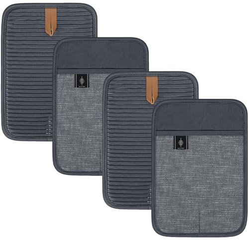 BONTHEE Topflappen Set Baumwolle Groß Anti-rutsch Topflappen zum Kochen Backen Küchenzubehör - Anthrazitgrau - 4er Set