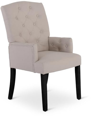 Raburg Esszimmerstuhl, Chesterfield-Design, Polsterstuhl, eleganter Armlehnen-Stuhl, Steppung, Landhausstil, Küchenstuhl, Belastbarkeit 110 kg, Victoria, Bezug Beige|Beine Schwarz