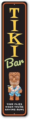 Tiki Bar Vertical Sign, Time Flies When You're Having Rum Sign - 4 x 16 inches