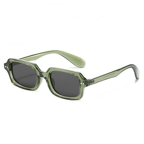 WDZAYXC Klassische Rechteckige Sonnenbrille, UV400 Schutz, Unisex-Erwachsene, Kunststoffrahmen, Mehrfarbige Gläser (Grün/Grau)