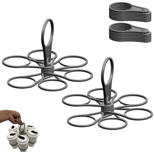 2 Pcs Foldable Coffee Carrier Drink Holder: Foldable 6-Cup Holder - Portable Drinks Holder Tray with Handle - Holiday Plastic Drink Carriers for Coffee, Cups & Beverages