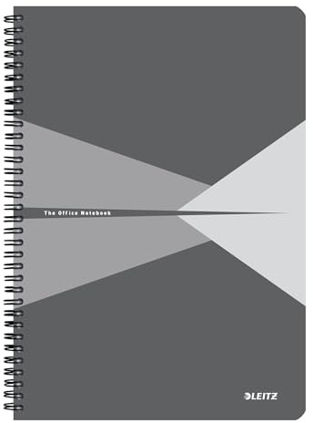 Leitz Office Collegeblock A4 kariert, Notizbuch mit Spiralbindung, PP-Einband, 360 Grad Öffnung, 180 Seiten / 90 Blatt FSC-zertifiziertes Papier (80 g/m²), für Büro & Schule, Grau, 44951085