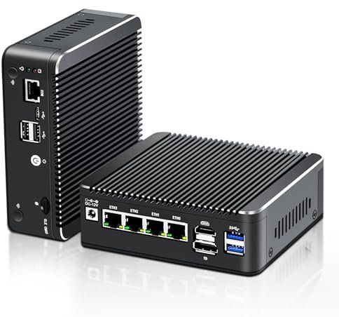 12th Gen N150(Upgraded N100, 4C/4T) 2.5G Soft Router 4X i226-V LAN 1*COM RJ45 4USB Fanless Mini PC Firewall Computer Type-C pf-Sense PVE ESXi,16GB DDR4 256GB NVMe