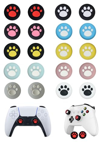 JUKOTA Lot de 20 embouts en Silicone Motif Patte de Chat pour Manette PS5,Manette PS4 et Xbox One,Précision et durabilité accrues(Plusieurs Couleurs)