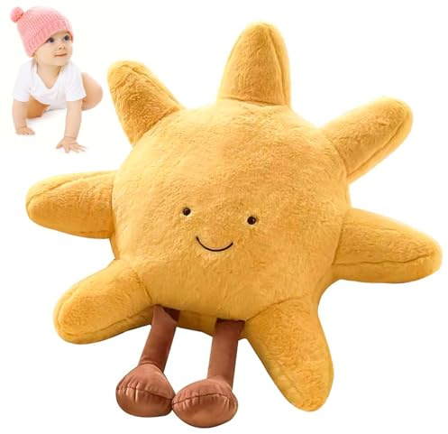 QITIXI:OU Lächeln Sonne Plüsch Dekokissen - 48cm Weiches Sonnenkissen, Niedliches Sonnenkissen für Kinder zum, 4D Plüsch Sonnen Geformte Dekorative Kissen, Plüschtier Kissen in Sonnenform