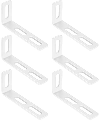 verstellbare Befestigungswinkel mit 3 Langloch, 6 Stk weiß L-förmige Winkelverbinder, 90 Grad Verstellwinkel Metallwinkel Halterungen Schwerlastwinkel, 110x50x24 mm/Dicke 3,5 mm