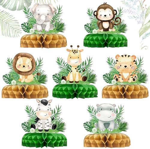 AUNGKWANG 7 Stück Wabenbälle Tischdeko, Dschungel Tier Geburtstagsdekorationen, Dschungel Themed Partei Dekorationen, Kindergeburtstage Party Tischdeko, Bienenwabe Mittelstücke Geburtstag für Kinder
