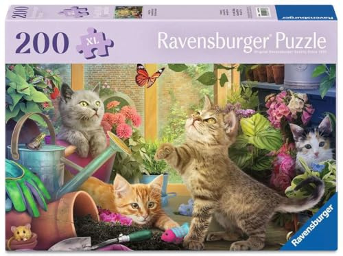 Ravensburger Feel Well & Puzzle 200 Extra Large Piece Jigsaw Puzzle with Puzzle Board & Poster – Playful Cats