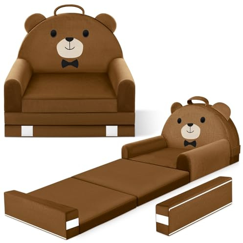 JUOIFIP Kids Sofa Bed, 2-in-1 Kids Folding Chair, 150cm Soft Crystal Velvet Toddlers Sofa Bed for Bedroom Livingroom, Playroom, Birthday Gift for Boys Girls