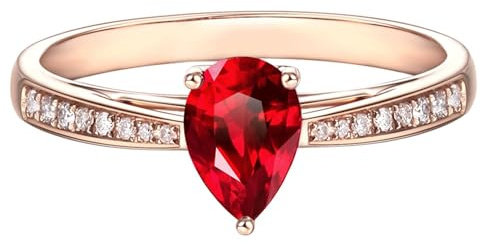 Homxi Hochzeitsringe Rosegoldring Damen 14 Karat, Wassertropfen mit Erstellter Rubin 0,85 Karat und Moissanit, Verlobung Ring Damen Rosegold Größe 53 (16.9)