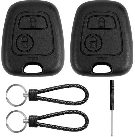 2 Piezas Carcasa Llave Coche de 2 Botones + Llavero y Destornillador - Compatible con Peugeot 106 206 107 207 407 806, Funda de Repuesto para Citroen C1 C2 C3 C4 C5 Xsara Picasso Berlingo Toyota Aygo