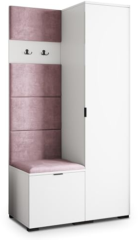 Masseno Flugarderoben Set Lori, Kleiderschrank-Set mit Sitzbank, Garderobenschrank Flur mit 3 Regalböden, Weiß