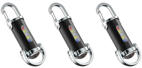 Vestamore 3 pz Portachiavi Torcia Elettrica, Ricaricabile LED USB Torcia Luce con Clip, Zoom Regolabile, Acciaio Inossidabile, Emergenza Rosso Blu Strobe