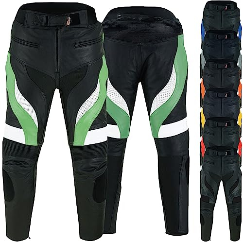 German Wear, Motorradhose Motorrad Biker Racing Lederhose Schwarz/Grün, Größe:52