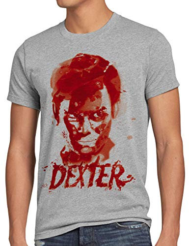 style3 Dexter Blutspur T-Shirt Herren Serie Mord Morgan Trinity serienkiller, Größe:S, Farbe:Grau meliert