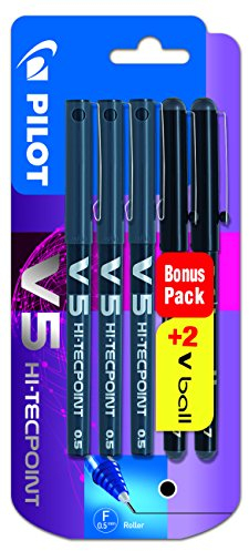 Pilot Penna Roller V5 0,5 mm inchiostro liquido - Nero (confezione da 5)