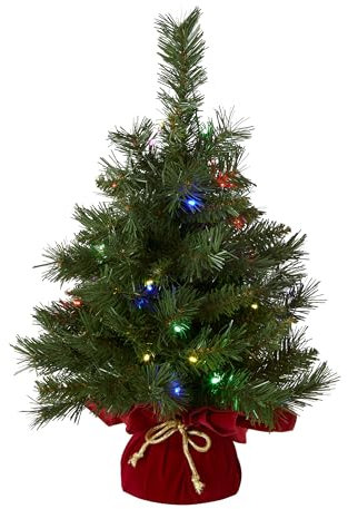 National Tree Company Pre-lit Artificial Mini Christmas Tree | Includes Multi-Color LED Lights and Cloth Bag Base | Majestic Fir - 2 ft