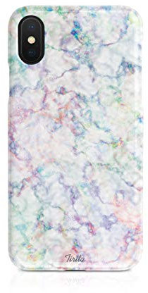 Compatible with iPhone X & Xs Tirita Hard Case Cover Iridescent Marble Holographic Opal Rainbow Granite