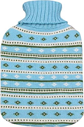 Netagon 2 Litre Hot Water Bottle and Soft Knitted Cover - Great Gift idea for Both Children & Adults (Blue Stripe Pattern)