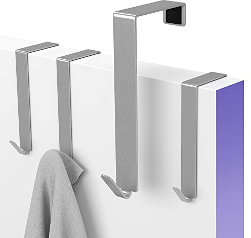 MDCASA Premium Türhaken bis 40 mm Türfalz - 4er Set, Edelstahl gebürstet I Türhaken zum Einhängen inkl. Filzpad I hochwertige & stabile Haken zum Einhängen für alle gängigen Türen