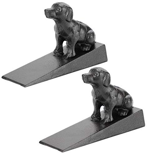 Sumnacon 2 Pcs Cast Iron Cute Dog Door Stops - Heavy Duty Rustic Door Stoppers Avoid Drilling Holes, Vintage Metal Door Wedges on All Floor Surfaces for Home Office Commercial Industrial