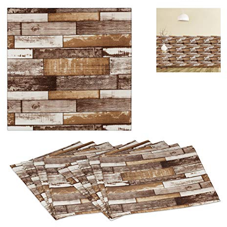 relaxdays Panneaux muraux, jeu de 10, auto collants, découper, 3D, revêtement, effet bois, 70x70 cm, couleurs