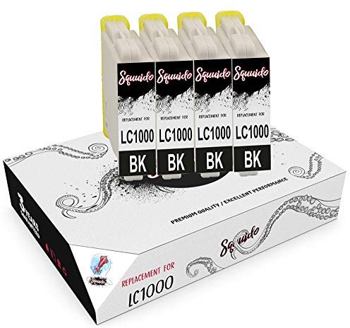Squuido 4 Schwarz Tintenpatronen LC1000 LC-1000 kompatibel mit Brother DCP-130C DCP-135C DCP-150C DCP-330C DCP-350C DCP-357C DCP-540CN DCP-560CN DCP-770CW FAX-1360 FAX-1460 FAX-2840 | Hohe Kapazität