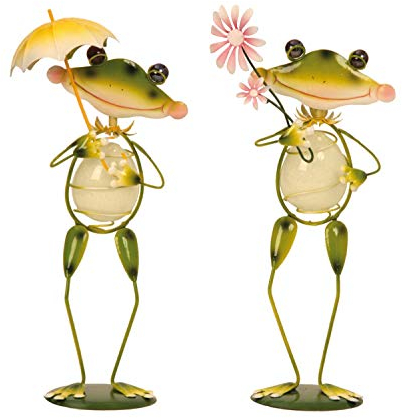 Geschenkestadl 2 Stück Frosch Figuren aus Metall mit fluoreszierendem Bauch 32-34 cm Dekofiguren