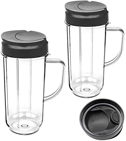 Blender Cup, pièce de rechange Couvercles rabattables à emporter Tasses de 22 oz de hauteur avec poignée pour Magic Bullet 250w Tasses et tasses sur le pouce Mélangeur de jus accessoires (2 pcs)