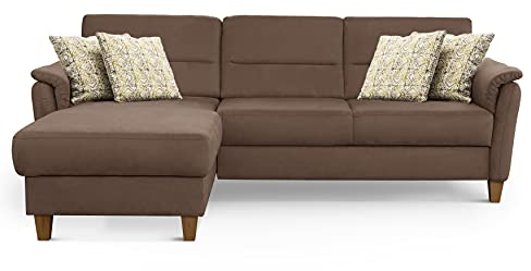 CAVADORE Ecksofa Palera / L-Form-Sofa im Landhausstil mit Federkern / 244 x 89 x 163 / Mikrofaser-Bezug, Hellbraun