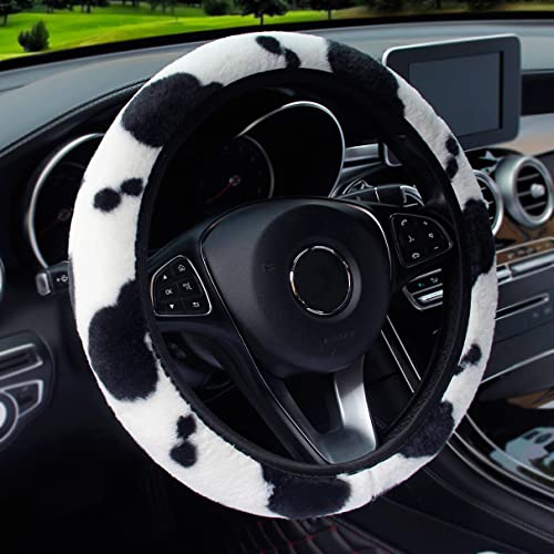 Universal Kuh Plüsch Lenkradhülle Lenkrad Abdeckung Fell Lenkradbezug Winter Warme Auto Lenkradabdeckung Weich Künstliche Wolle Lenkradschutz Lenkradschoner Zubehör für 37-39 cm