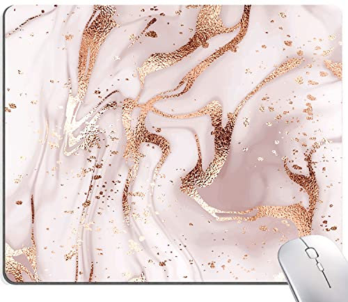Armanza Tapis de souris marbre, rose et or rose pour femme, tapis de souris carré lavable pour ordinateur de bureau, ordinateur portable, tapis de souris d'ordinateur en caoutchouc antidérapant pour