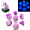 Bescon Two Tone Glowing Polyhedral Dice 7pcs Set Frosty Amethyst, Luminous RPG Dice Glow in Dark,DND Role Playing Game Dice