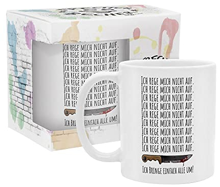 yvolve - Ich rege mich nicht auf - Tasse aus Keramik mit lustigem Spruch rundum bedruckt mit Verpackung - Spülmaschinenfest