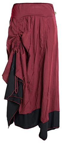 Vishes - Alternative Bekleidung - Langer Damen Rock Lang Längenverstellbar zum Hochschieben Raffen dunkelrot 36