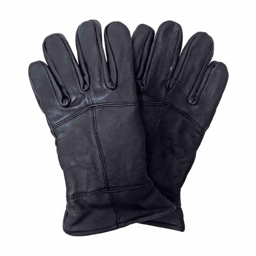 THMO Men's Thinsulate Leather Gloves Winter Outdoor Windproof Fleece Lining Leather Gloves in Black (L-XL, Black)
