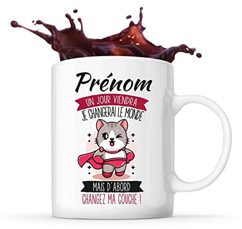Planetee Tasse prénom personnalisable mignon avec chaton| Mug Cadeau de naissance personnalisé garçon ou fille pour anniversaire