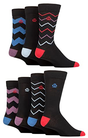 Jeff Banks Mens Recycled Cotton Patterned Socks Pack of 7 Zig Zag Stripes Black 7-11
