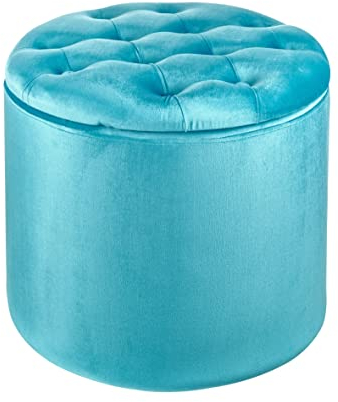 Baroni Home Fußhocker Container mit innerer Schuhablage, Türkis Samt Schuh Pouf Ø50x42 cm