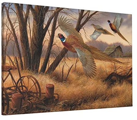 Fasan-Jagd-Leinwand =>> 40,6 x 61 cm, 100 % Baumwolle, mit starker Dehnbarkeit und klarer Textur, Leinwand, rahmenlos, dekoratives Gemälde.