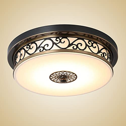 J.SUNUN LED Antik Deckenleuchte Flurlampe Retro Deckenlampe Vintage Rund Design Metall Eisen Glas Lampeschirm Warmes Licht 3000K Wohnzimmer Esszimmer Schlafzimmer Küche Decken Leuchten Schwarz Ø40cm