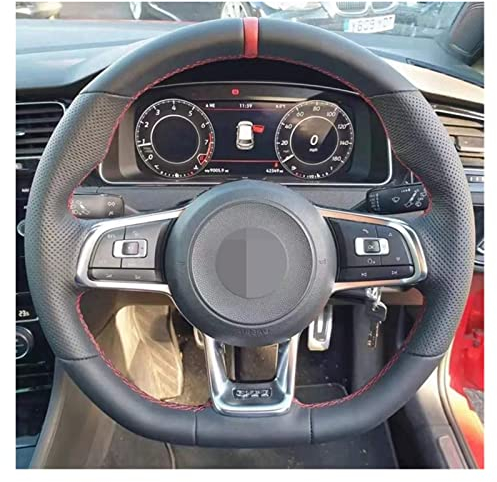 Lenkradbezug Für VW Für Golf 7 Für GTI Für Golf R MK7 Für VW Für Polo Für GTI Für Scirocco 2015 2016 DIY Auto Lenkradbezug Schwarz Kunstleder Lenkradhüllen (Farbe : Red Thread)