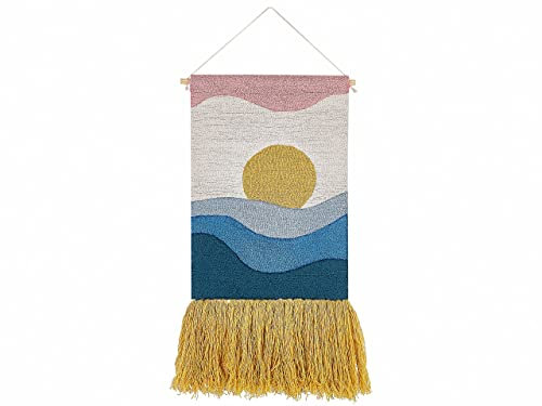 Beliani Wanddeko Baumwolle/Wolle bunt handgemacht Boho Wandbehang mit Fransen Hasilpur