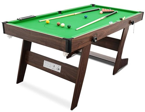HLC 6FT Folding Pool Table Snooker Table Set Steady Space Saving Billiards Table with All accessories, Great for Kids and Adults